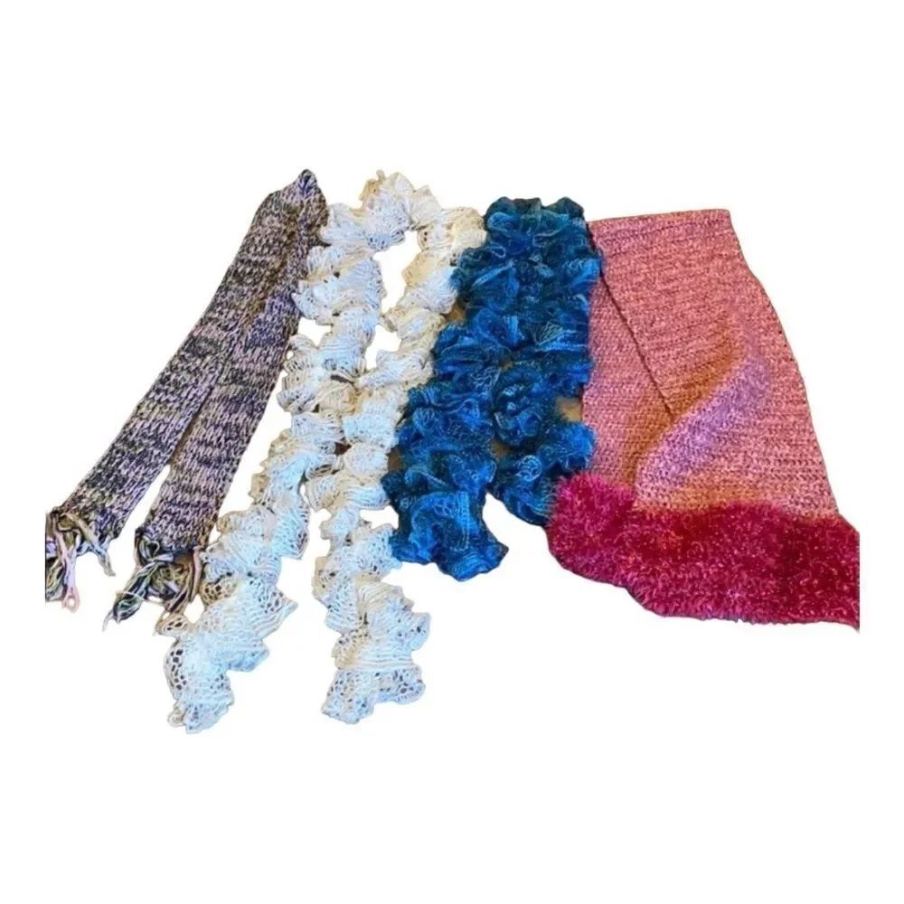 4 Handmade knitted, crocheted, scarfs bundle of 4